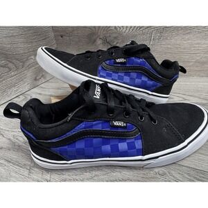 Vans Youth Size 6 Old Skool Black Blue Checkerboard Skate Shoes Sneakers